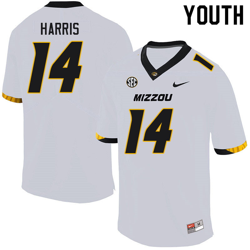 Youth #14 BJ Harris Missouri Tigers College Football Jerseys Sale-White - Click Image to Close
